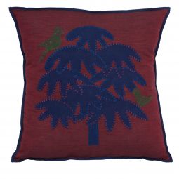 Mango Tree Applique Pillow Cover - Maroon/Navy
